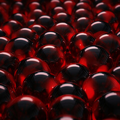 Fondo con detalle y textura de multitud de esferas de cristal de color rojo, con degradado de luces y sombras