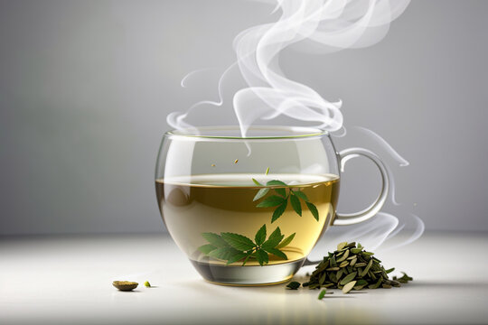 A steaming cup of green tea