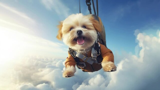 A dog skydiving with a parachute