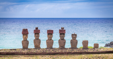 moais on Anakena beach, Rapa Nui, on Easter Island