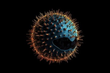 Illustration showing dangerous coronavirus infection on black background. Global pandemic. Generative AI