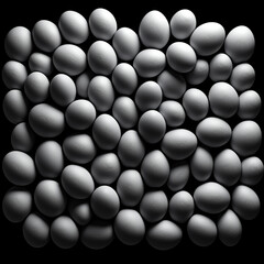 Fondo con detalle y textura de multitud de huevos blancos sobre superficie de tonos negros