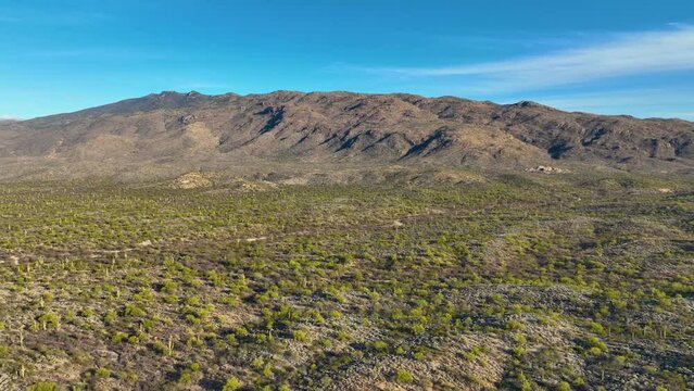 Tanque Verdi Ridge in Rincon Mountains aerial view with Sonoran Desert landscape in Saguaro National Park in city of Tucson, Arizona AZ, USA. 