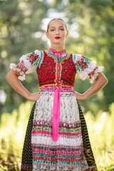 
Slovak folklore. Slovakian folklore girl. Beuatiful young girl in slovak folk dress