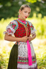 
Slovak folklore. Slovakian folklore girl. Beuatiful young girl in slovak folk dress