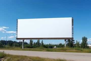 Empty billboard on a white backdrop. Large outdoor banner for advertising. Poster promoting the outdoors. Generative AI
