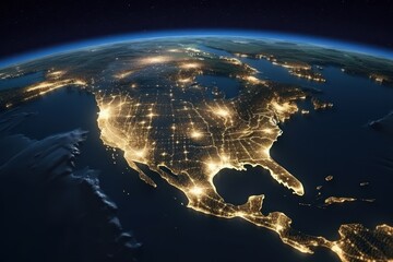USA from space at night with city lights - obrazy, fototapety, plakaty