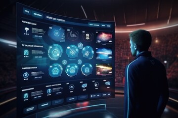 Virtual futuristic computer football simulator - obrazy, fototapety, plakaty