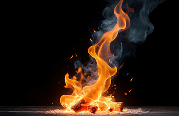 Fototapeta premium realistic fire sparks orange flame light and smoke on black background