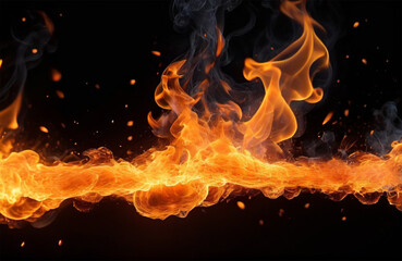 Fototapeta premium realistic fire sparks orange flame light and smoke on black background