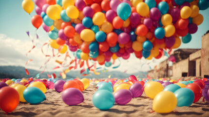 Fototapeta na wymiar Beautiful happy holiday Background With colorful Balloons