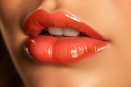 Young woman applying lip gloss very closeup, woman glossy lip closeup, glossy lip, red glossy lip, woman lip, beautiful woman lip, woman lip makeup