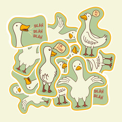 A set of stickers with funny geese