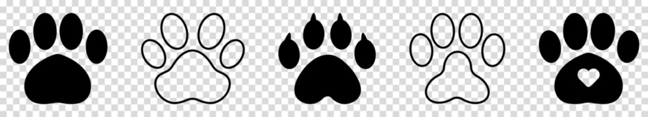 Dog or cat paw icons. Vector illustration isolated on transparent background - obrazy, fototapety, plakaty