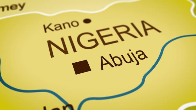 Abuja capital of Nigeria animated travel map. Concept of travel, geography, and history. 4k 60fps.