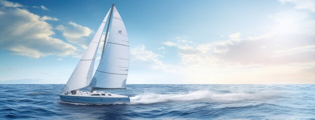 a sleek yacht with full sails, leaning into the wind as it gracefully maneuvers through the open...