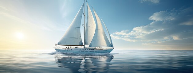 a sleek yacht with full sails, leaning into the wind as it gracefully maneuvers through the open sea, showcasing the dynamic beauty of sailing. - obrazy, fototapety, plakaty