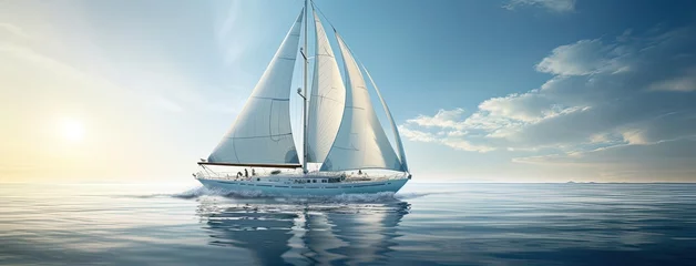 Foto op Plexiglas a sleek yacht with full sails, leaning into the wind as it gracefully maneuvers through the open sea, showcasing the dynamic beauty of sailing. © lililia