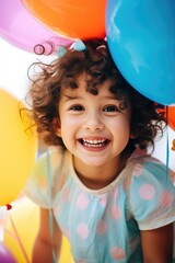Fototapeta na wymiar Happy and smiling child girl celebrating her birthday, vibrant colors