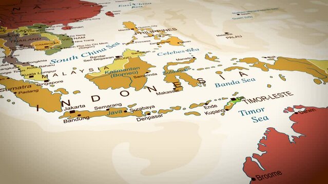 Indonesia animated travel map. Concept of travel, geography, and history. 4k 60fps.
