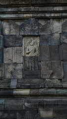 Portrait of a Stone Relief Buddha at Plaosan Temple. Klaten Indonesia 