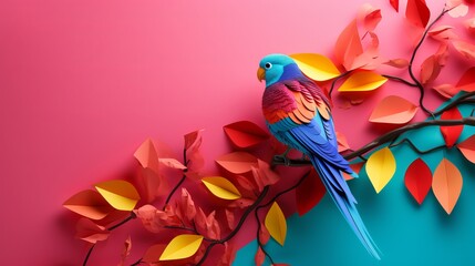 Love Birds Perched on Blooming Branches: A Colorful Valentine's Day with Birds, Flowers, and Vibrant Nature