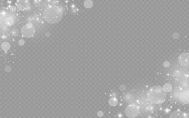Dust sparks and stars shine with a special light. Christmas light effect. Glittering particles of magic dust.Vector sparkles on a transparent background.