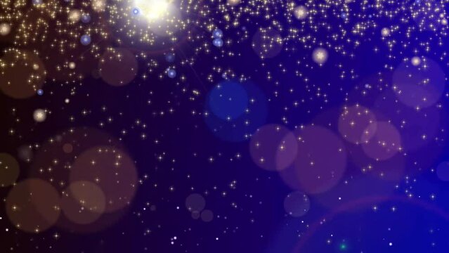 Falling star shower, bokeh spots and lens flare on royal blue gradient. Abstract background suitable for a variety of concepts and themes.