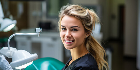 Fototapeta premium Champion of Oral Health: Dental Hygienist Taking X-rays and Applying Fluoride