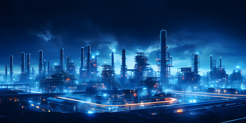 Night View of Petrochemical Industry: Oil Refinery Field,,
Industrial Landscape: Oil Refinery Field under Starry Skies Generative Ai