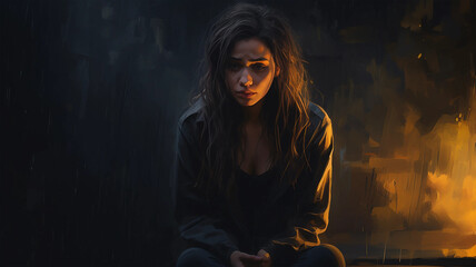 Sadness woman on  illuatration