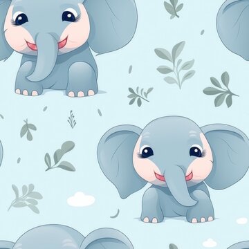Seamless pattern with elephant on blue background.pattern for fabric or wallpaper. 