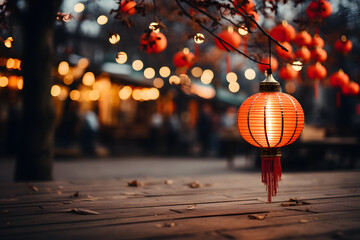 Red lanterns on the street during celebration of Chinese new year ai generated art