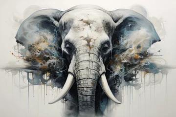 Foto op Aluminium Colorful abstract elephant, Vibrant watercolor elephant, Whimsical animal painting, Artistic wildlife illustration, Contemporary elephant artwork, generative AI, JPG © Exploration Matters