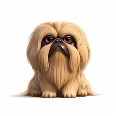 Pekingese, fluffy funny cute dog 3d illustration on white, unusual avatar, cheerful pet