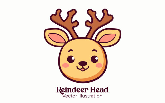 Happy winter holiday wishes with a Christmas cartoon character: cute reindeer head vector