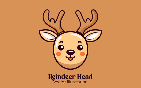 A Christmas cartoon character, cute reindeer head vector for Happy winter holiday celebration