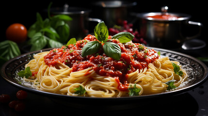  closeup of a pasta with red sauce on a platejuicy n, generative ai.