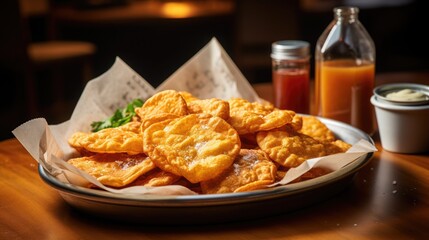 Frybread: A beautifully styled shot of freshly fried pieces of frybread, showcasing their golden crispiness. The shot captures the tradition and taste of Native American cuisine.
