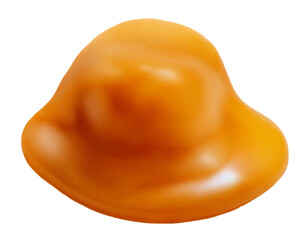 Caramel candy with flowing melted caramel i syrup isolated on white background.