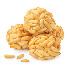 Panellets pine nuts isolated on white background. Typical Catalan dessert panellets in Spain