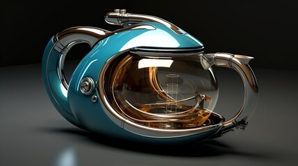 Shiny modern futuristic metal teapot. Created with Generative Ai technology.