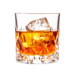 Classic Old Fashioned in a crystal-cut rocks glass isolated on white backdrop