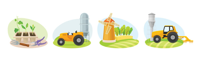 Farm and Agriculture or Husbandry Vector Composition Set