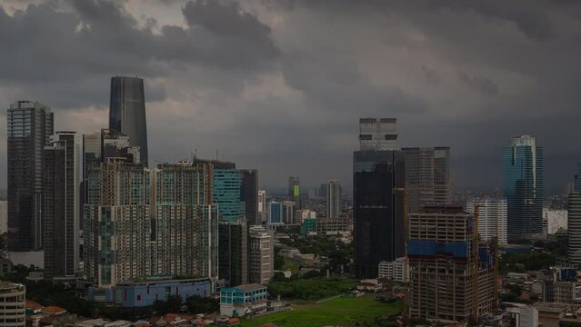 Day Time Jakarta City Center Construction Rooftop Panorama 4k Timelapse Indonesia