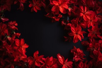 Red flowers backdrop with blank area for text, banner concept. Generative AI