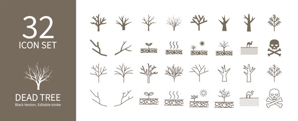 Icon set of dead trees and drought