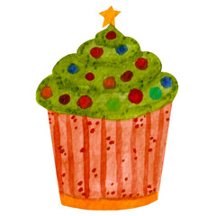 Watercolor illustration, cupcake isolated on a white background. For various products, Christmas and New Year cards etc.