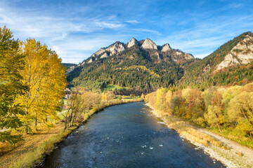 Aerial view of Trzy Korony mountain in Pieniny, Poland, during autumn © Mazur Travel