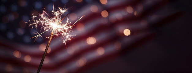 Fireworks in front of a USA flag - obrazy, fototapety, plakaty